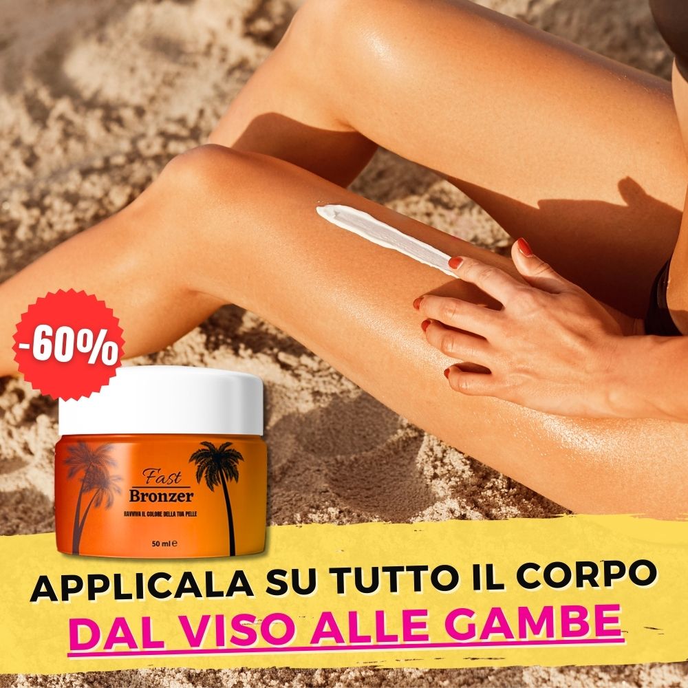 APPLICALA SU TUTTO IL CORPO dal viso alle gambe. Abbronzatura naturale ed uniforme in pochi minuti Una crema abbronzante naturale. Fastbronzer non solo è un attivatore di melanina viso e corpo che favorisce la produzione di melanina e la pigmentazione uniforme della cute, ma al tempo stesso ha un forte potere idratante.