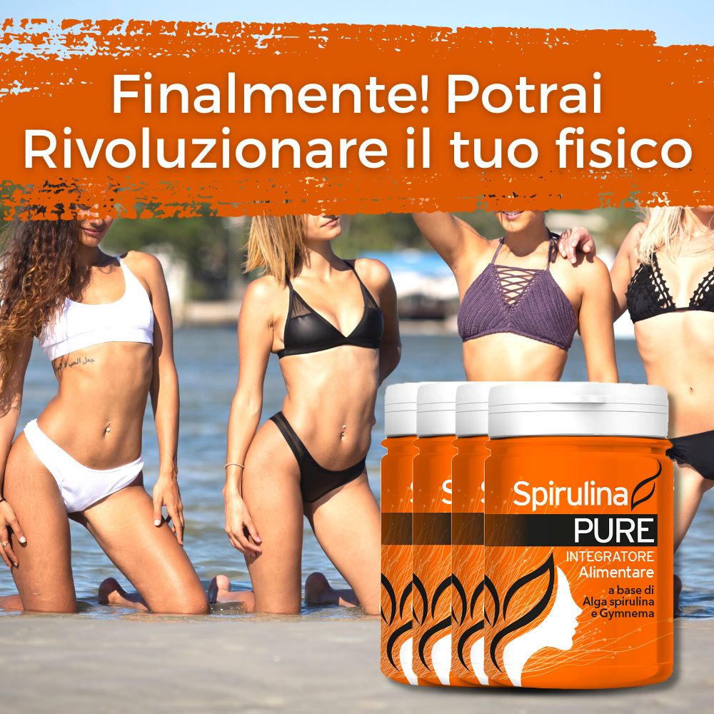 Finalmente potrai rivoluzionare il tuo fisico Spirulina Pure è un integratore alimenta re a base di Alga Spirulina donne bikini spiaggia mare