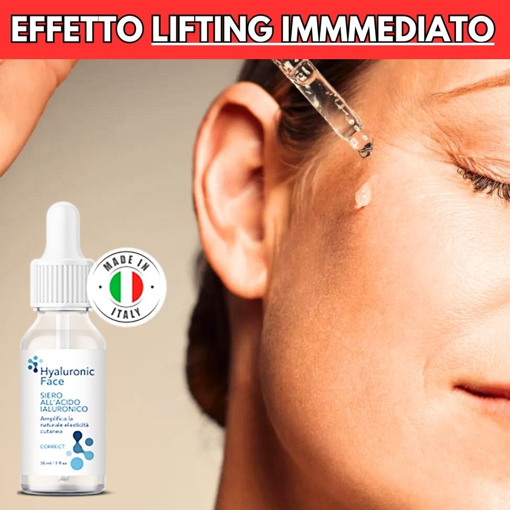 HYALURONIC FACE è un siero antirughe 100% naturale con acido ialuronico e pantenolo che donano elasticità e luminosità alla pelle appianando le rughe e donando un aspetto più giovani sin dalla prima applicazione