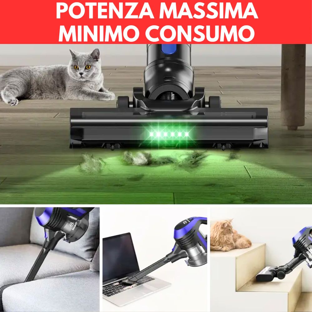 CORDLESS VAC è un aspirapolvere ultraleggera che consente totale libertà di movimento. CORDLESS VAC si può utilizzare su qualsiasi superfice: piastrelle, parquet, tappeti... . Non ha sacco ma ha un serbatoio che una volta terminata la pulizie basterà svuotare premendo su un semplice pulsante.