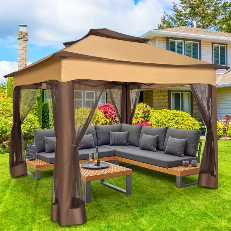 con zanzariere impermeabile Gazebo esterno con pareti laterali Gazebo da patio tenda per cortile, giardino, prato, feste con tetto ventilato e borsa per il trasporto